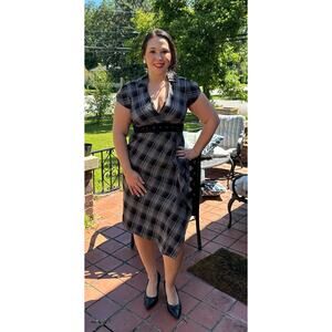 Nanette Lepore‎ Gray Plaid Draped Gloria Dress Size 12